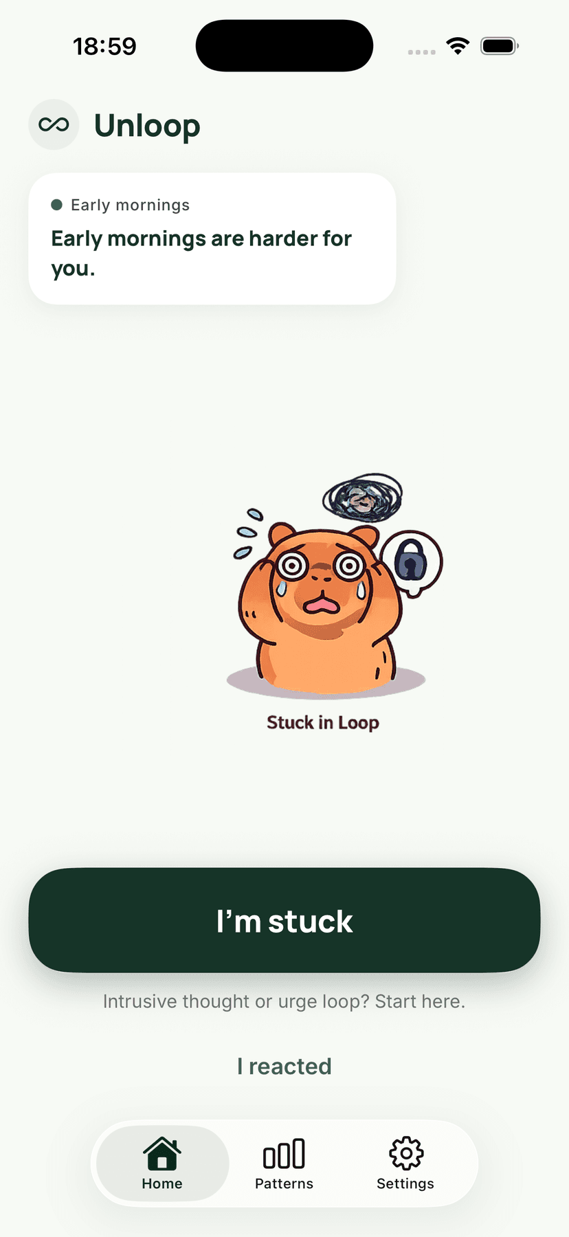 Unloop home screen — I'm stuck button