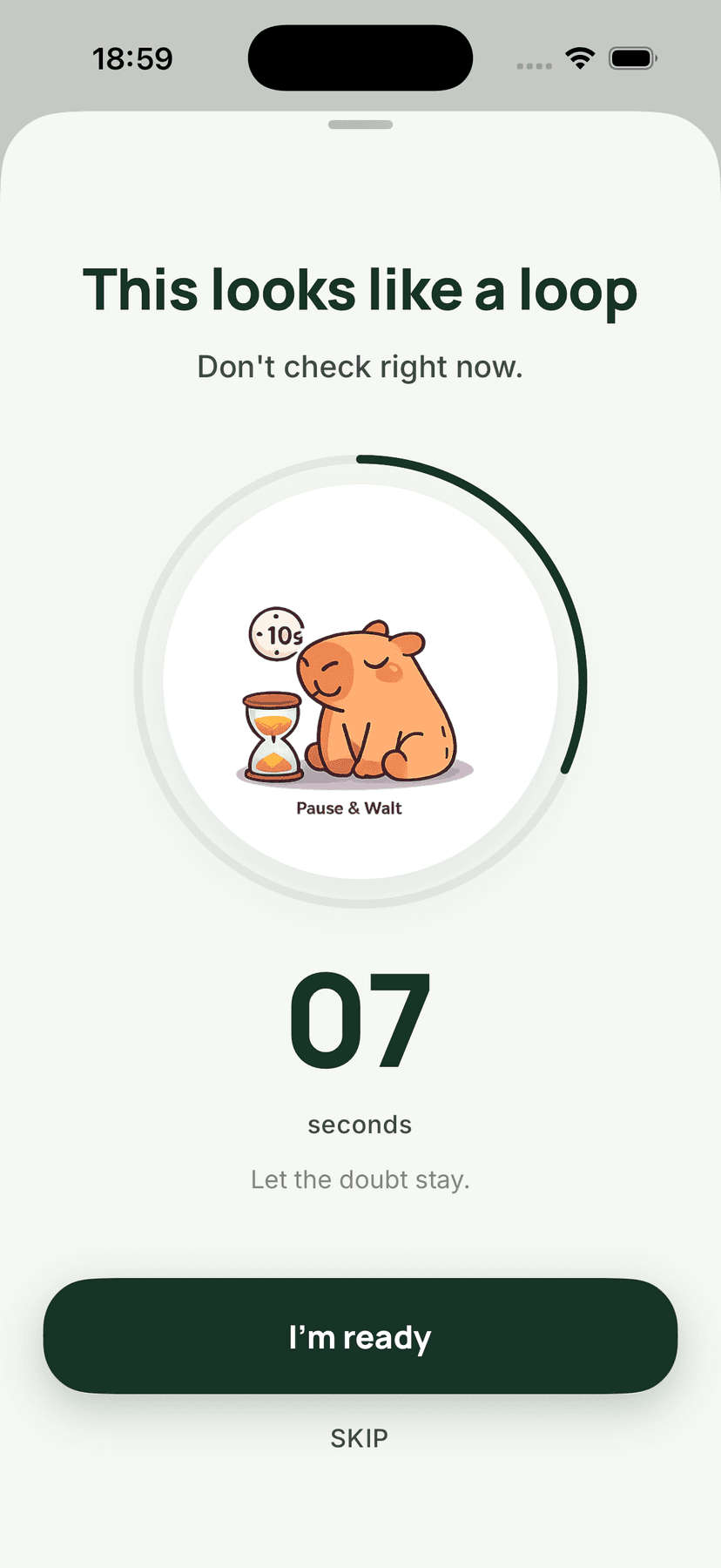 Unloop 10-second countdown intervention